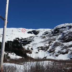 Camp 6 up Sheep Mountain is circled in red along the power lines.